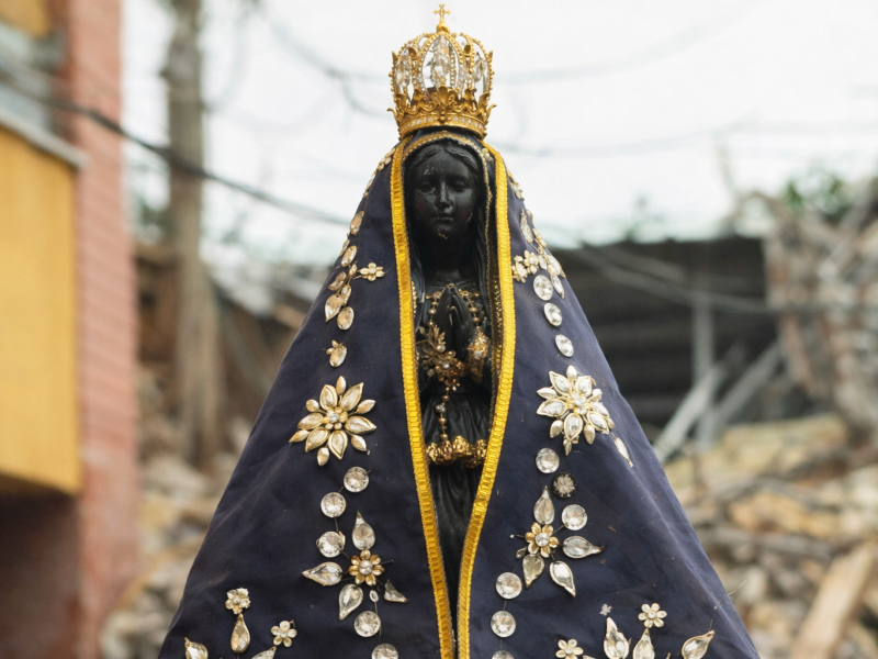 Chuvas em Minas Gerais: imagem de Nossa Senhora Aparecida é encontrada entre escombros